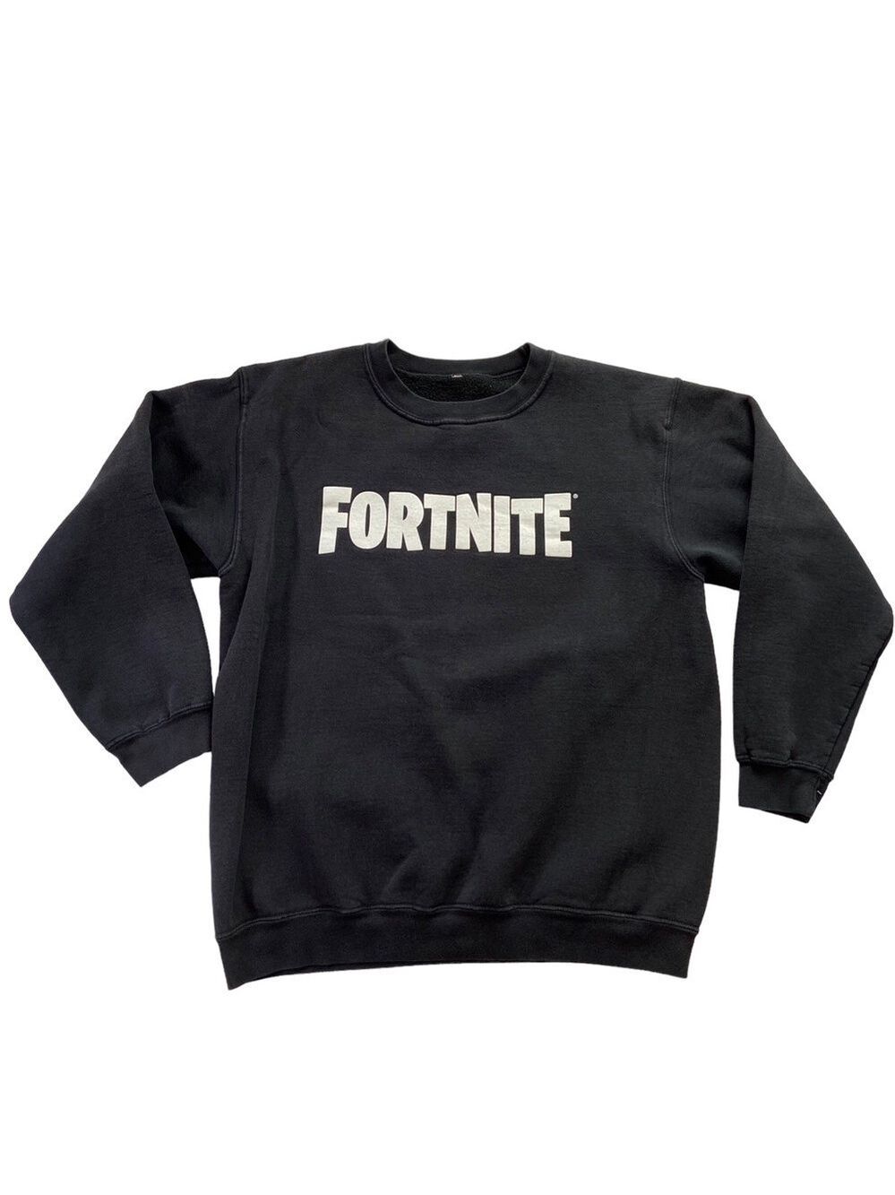 FORTNITE graphic sweatshirt fleece black white scoop neck long sleeves medium